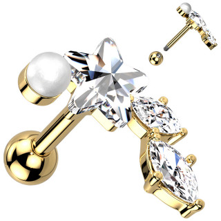 Piercing h�lix flat Dor� arc � perle, strass �toile et en amandes