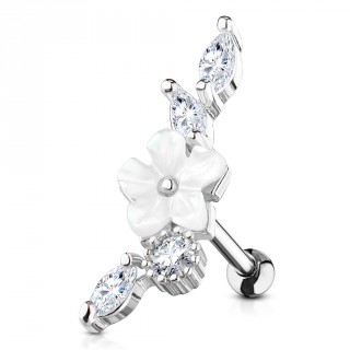 Piercing h�lix � fleur blanche nacr�e
