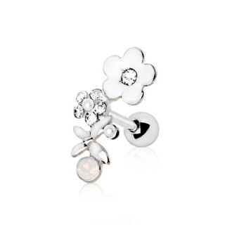 Piercing h�lix fleurs � strass et papillon