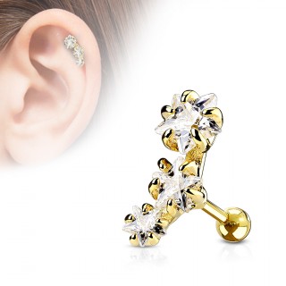 Piercing h�lix plaqu� or � courbe d'�toiles