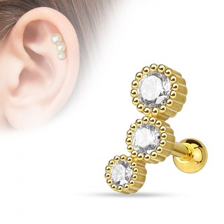 Piercing h�lix plaqu� or en arc � trio de strass