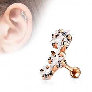 Piercing h�lix plaqu� or rose � courbe d'�toiles