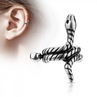 Piercing h�lix � serpent enroul� gris antique