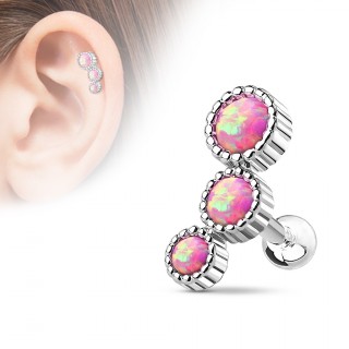 Piercing h�lix � trio d'opales asym�triques roses