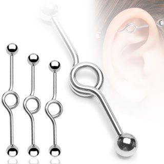 Piercing industriel � boules et barre tordue en rond