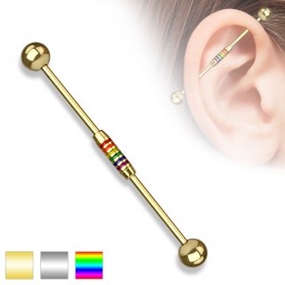 Piercing industriel � cylindre central avec striures arc en ciel