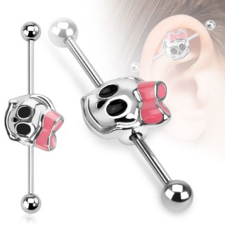 Piercing industriel � t�te de mort kawaii et noeud rose