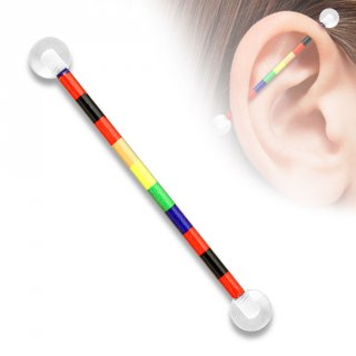 Piercing industriel � tige acier arc en ciel et boules en acryliques