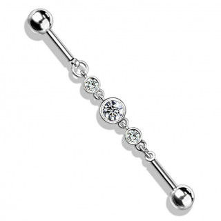 Piercing industriel � trio de strass enchain�s - Clair