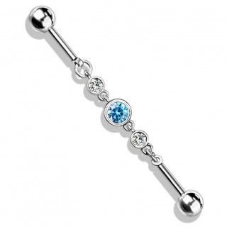 Piercing industriel � trio de strass enchain�s - Clair et aqua