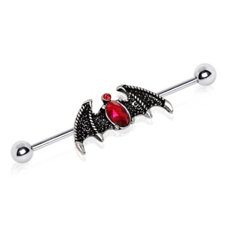 Piercing industriel � ailes de d�mon strass rouges rubis