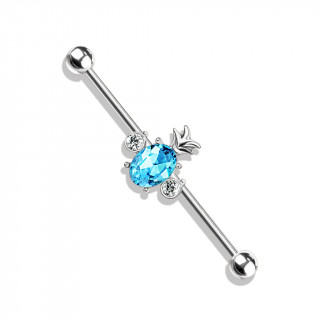 Piercing industriel � ananas zirconium bleu aqua
