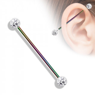 Piercing industriel arc en ciel � boules shamballa (filetage interne)