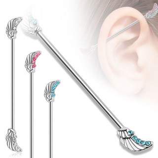 Piercing industriel avec ailes d'ange serties