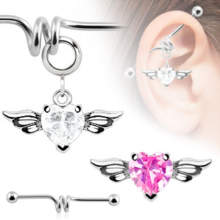 Piercing industriel avec coeur � ailes d'ange