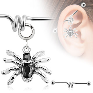 Piercing industriel avec pendentif araign�e noire