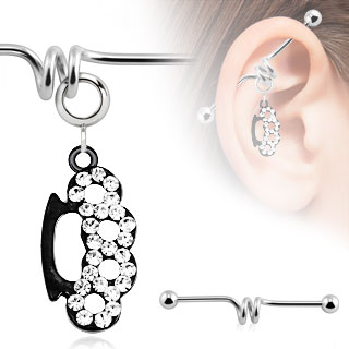 Piercing industriel avec poing am�rican noir � strass