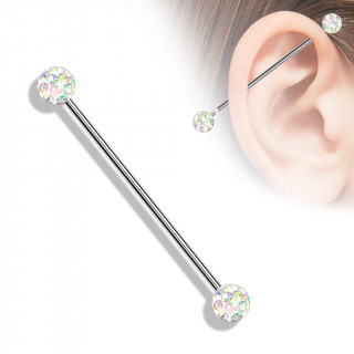 Piercing industriel � boules shamballa - Aurore bor�ale (filetage interne)