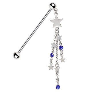 Piercing industriel � cascade d'�toiles en pendentif