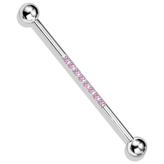 Piercing industriel chic en acier � ligne de zirconiums - Rose