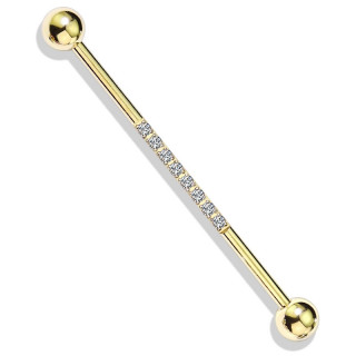 Piercing industriel chic en acier dor� � ligne de zirconiums