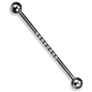 Piercing industriel chic en acier noir � ligne de zirconiums