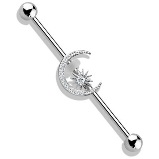 Piercing industriel � croissant lunaire et �toile strass