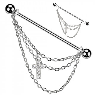 Piercing industriel � croix et trio de chaines