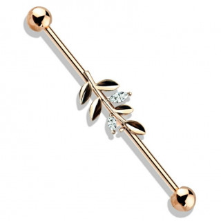 Piercing industriel cuivr� � branche de laurier sertie