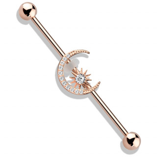 Piercing industriel cuivr� � croissant lunaire et �toile strass