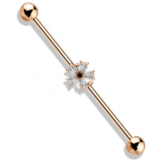 Piercing industriel cuivr� � fleur zirconium claire et noire