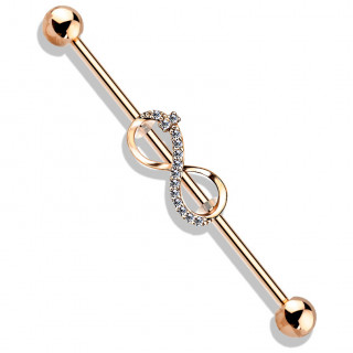 Piercing industriel cuivr� � symbole infinie pav� de strass