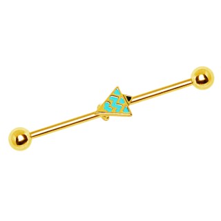 Piercing industriel dor� � triangle d�cor� de vagues turquoises