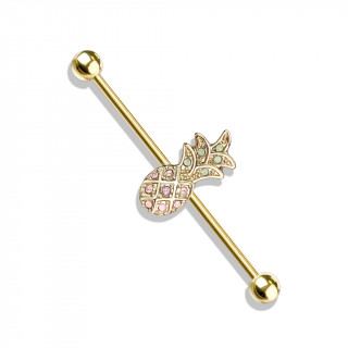 Piercing industriel dor� � ananas pav� d'opalites