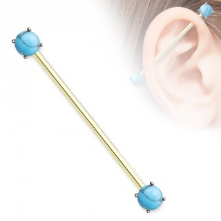 Piercing industriel dor� � embouts turquoises