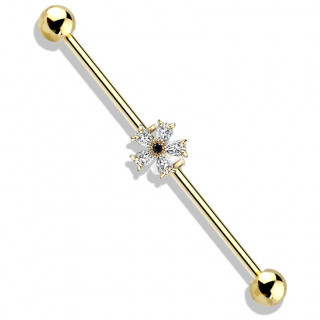 Piercing industriel dor� � fleur zirconium claire et noire