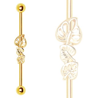 Piercing industriel dor� � trio de feuilles au centre