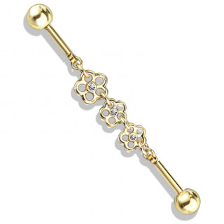 Piercing industriel dor� � trio de fleurs enchain�es