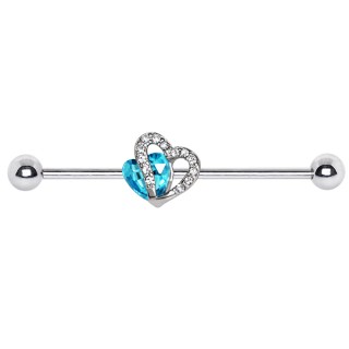 Piercing industriel � duo de coeurs multi-strass