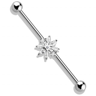 Piercing industriel en acier � fleur zirconiums en marquises