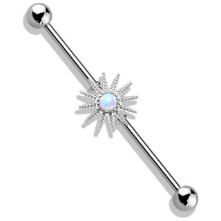 Piercing industriel en acier � soleil serti opale blanche