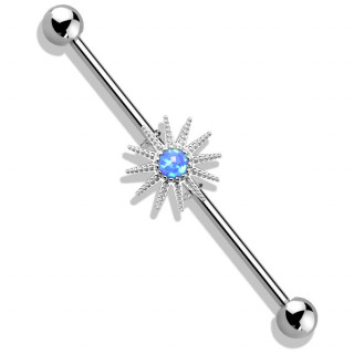 Piercing industriel en acier � soleil serti opale bleue