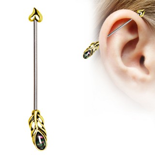 Piercing industriel fl�che coeur � plume avec abalone