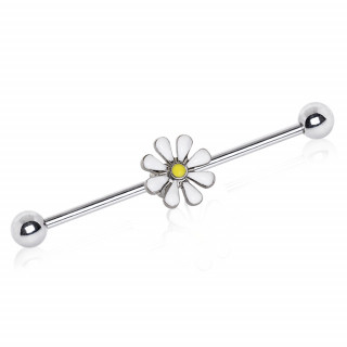 Piercing industriel � fleur marguerite emaill�e blanc et jaune