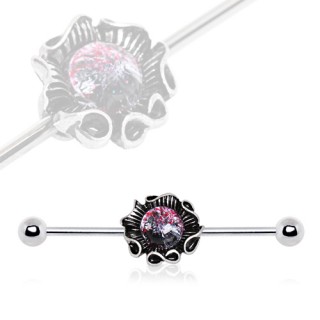 Piercing industriel fleur � pierre pourpre