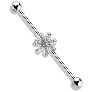 Piercing industriel fleur � sept p�tales pav�s de strass