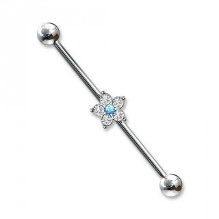 Piercing industriel � fleur zirconium et opale bleue