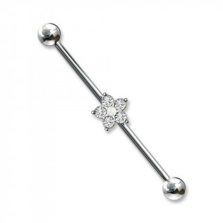 Piercing industriel � fleur zirconium et opale claire