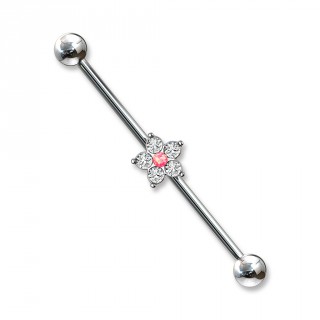 Piercing industriel � fleur zirconium et opale rose