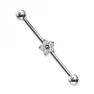 Piercing industriel � fleur zirconium et opale verte